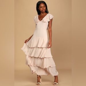 Tiering Up My Heart Shiny Blush Pink Ruffled Maxi Dress